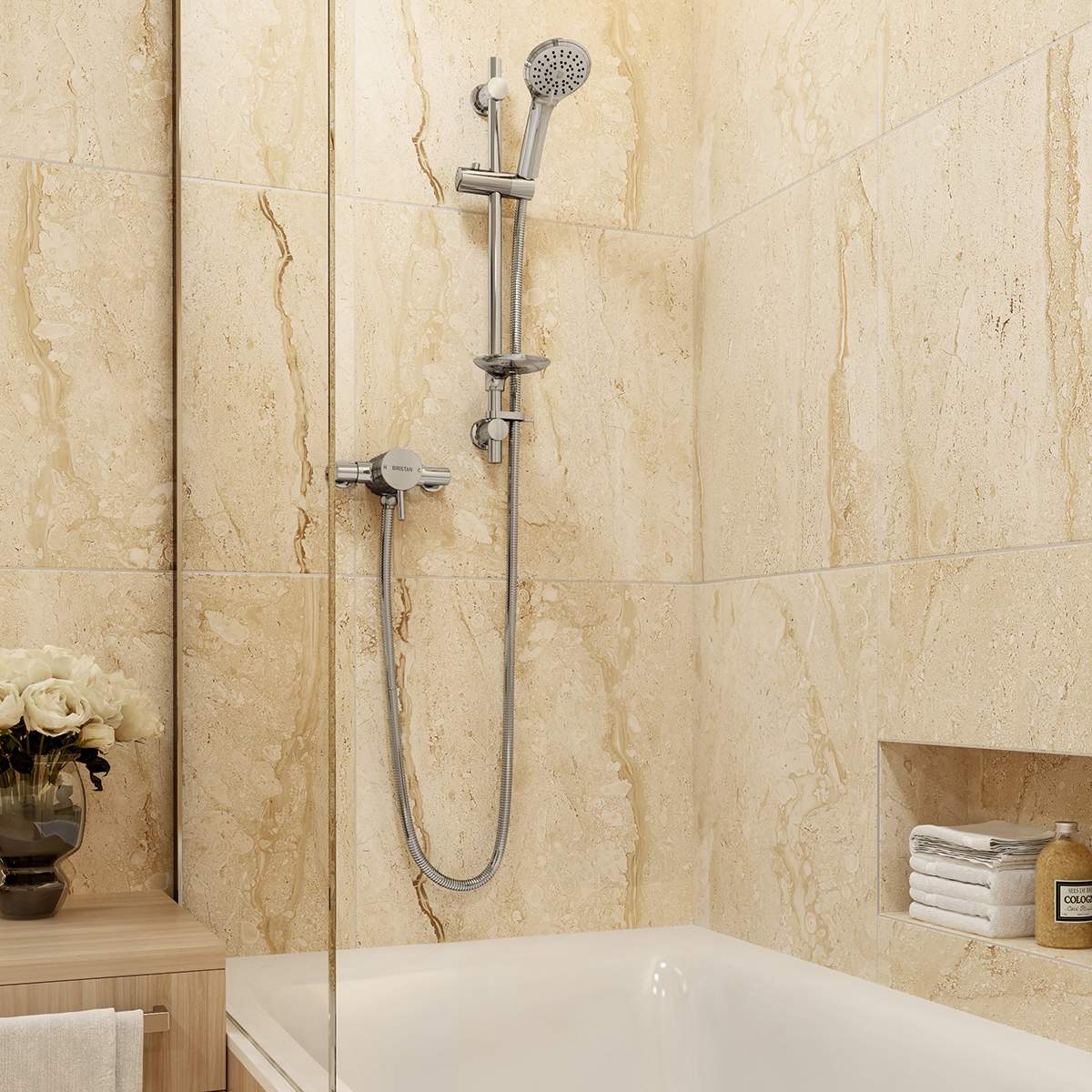 Bristan Prism Exposed Single Control Shower with Adjustable Riser (PM2 SQSHXAR C)