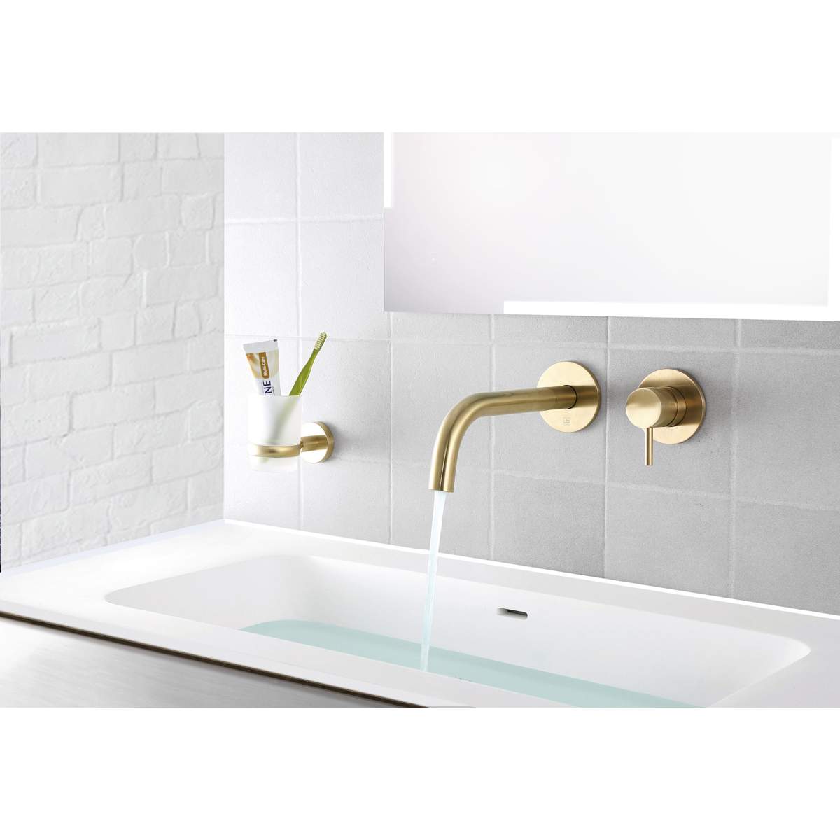 JTP Vos Brushed Brass Single Lever Wall Mounted Basin Mixer with Spout (23273BBR)