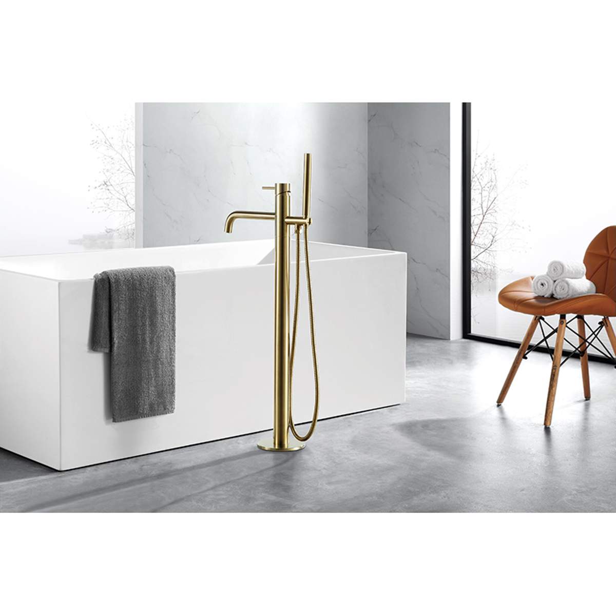 JTP Vos Brushed Brass Floor Standing Bath Shower Mixer with Kit (23534BBR)