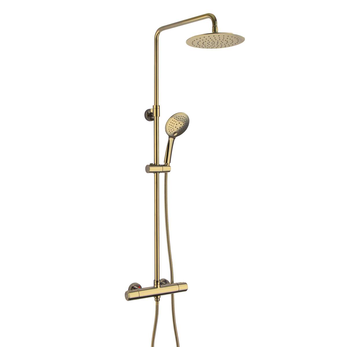 JTP Vos Brushed Brass Thermostatic Bar Valve with 2 Outlets, Adjustable Riser and Cool Touch Shower Kit (239081BBR)