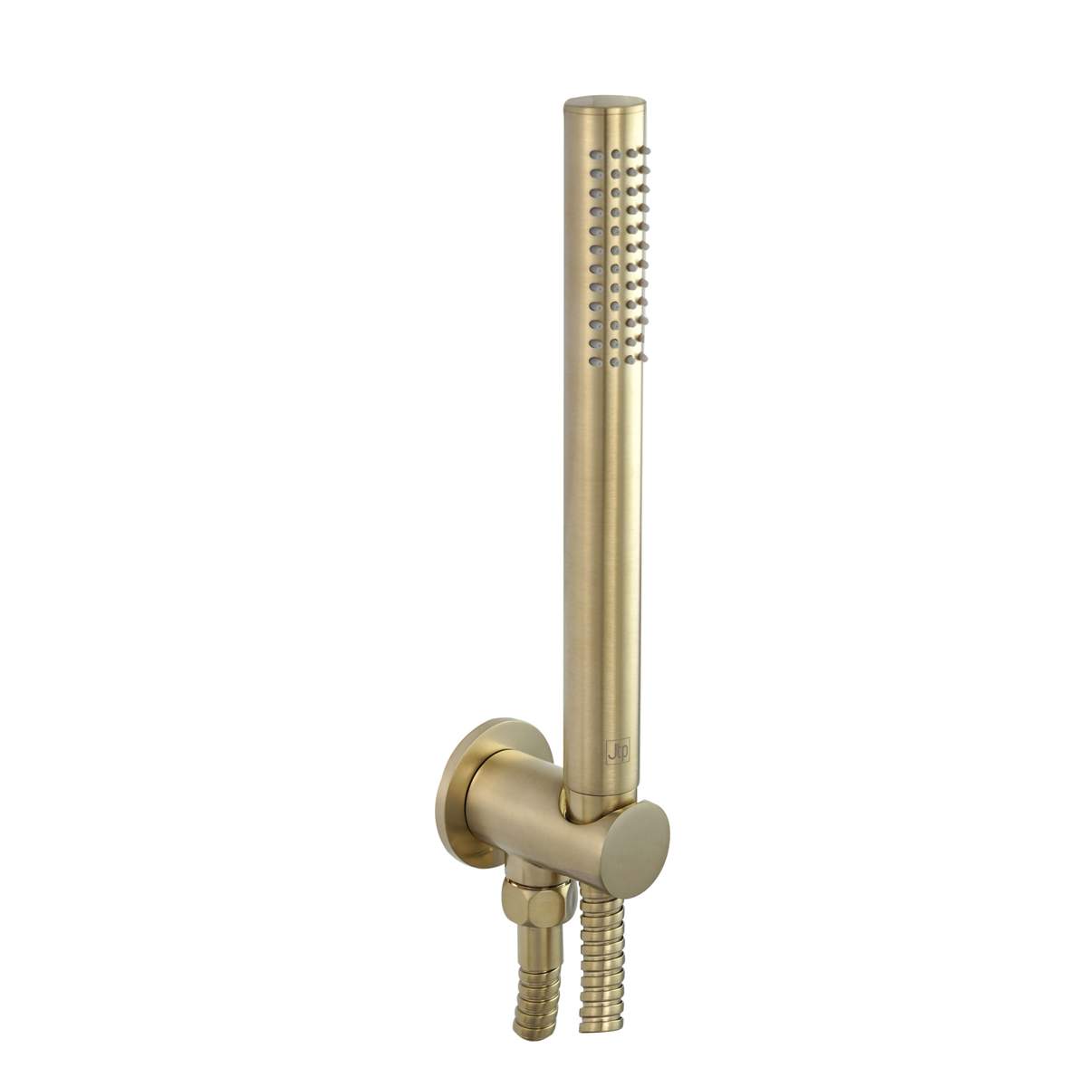 JTP Vos Brushed Brass Round Water Outlet with Holder, Metal Hose and Slim Hand Shower