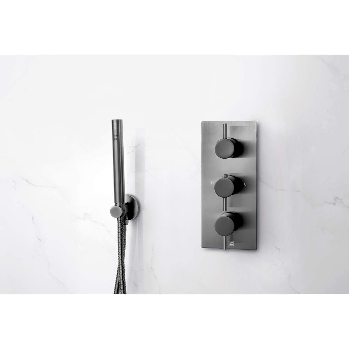 JTP Vos Brushed Black Thermostatic Concealed 2 Outlet Vertical Shower Valve (27690ABBL)
