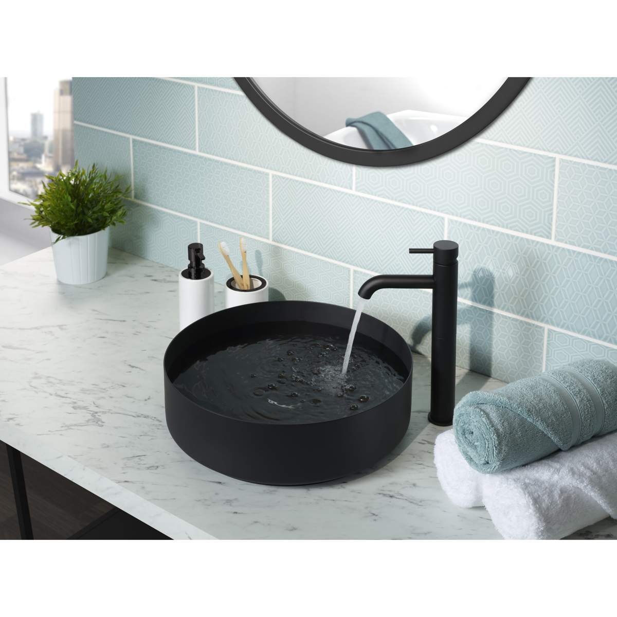 JTP Vos Matt Black Single Lever Tall Basin Mixer (28009AMB)