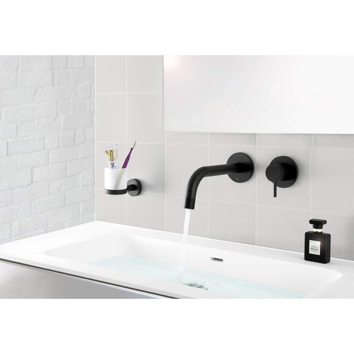 JTP Vos Matt Black Single Lever Wall Mounted Basin Mixer with Spout 250mm (28273MB)