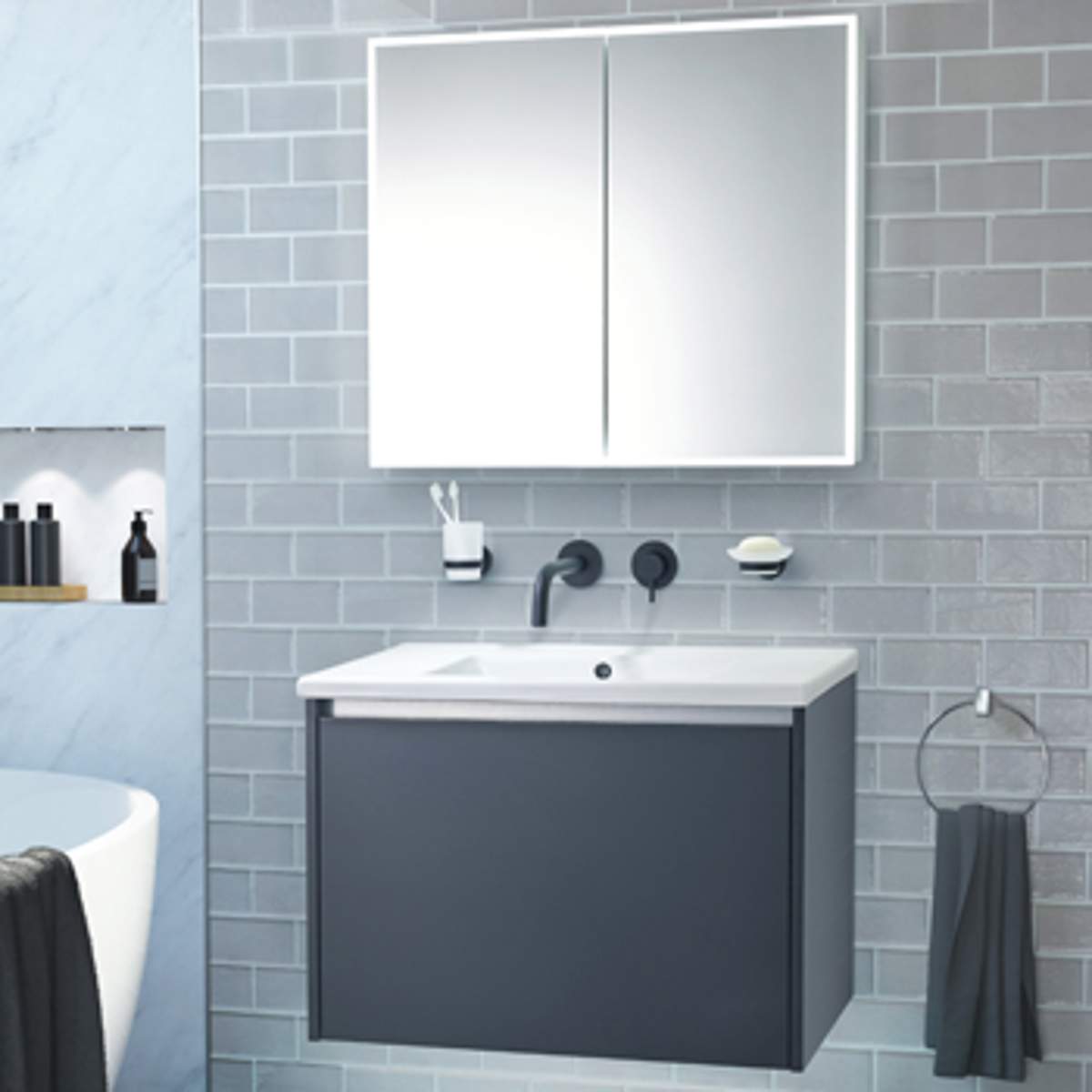 JTP Vos Matt Black Single Lever Wall Mounted Basin Mixer with Spout 250mm (28273MB)