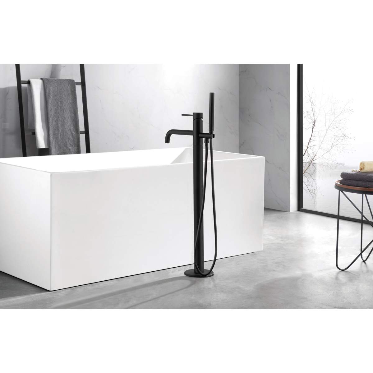 JTP Vos Matt Black Floor Standing Bath Shower Mixer with Kit (28534MB)