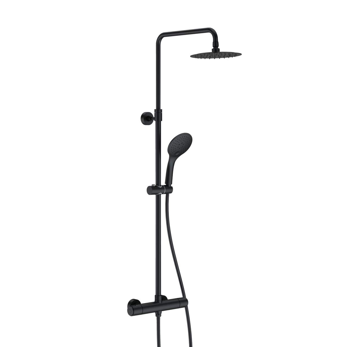 JTP Vos Matt Black Thermostatic Bar Valve with 2 Outlets, Adjustable Riser and Cool Touch Shower Kit