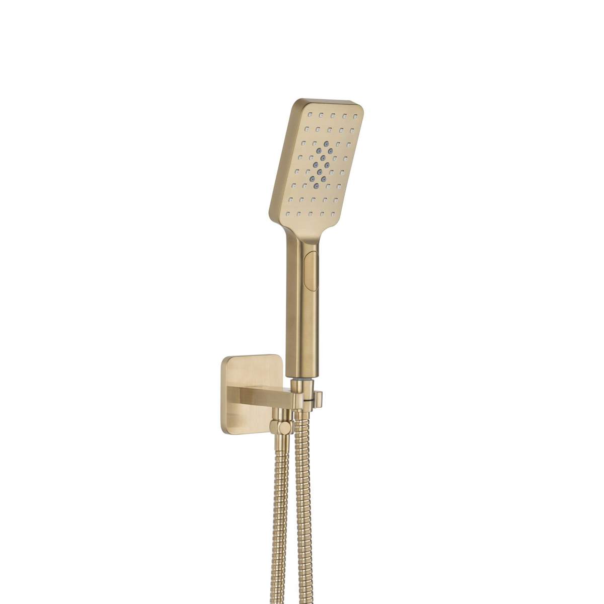 JTP Hix Brushed Brass Square Water Outlet with Holder, Hose and Hand Shower