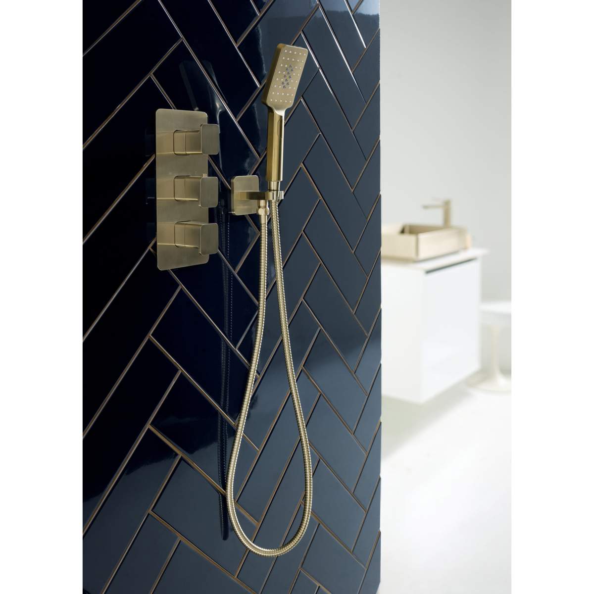 JTP Hix Brushed Brass Square Water Outlet with Holder, Hose and Hand Shower (33SQUARE/WS/BBR)