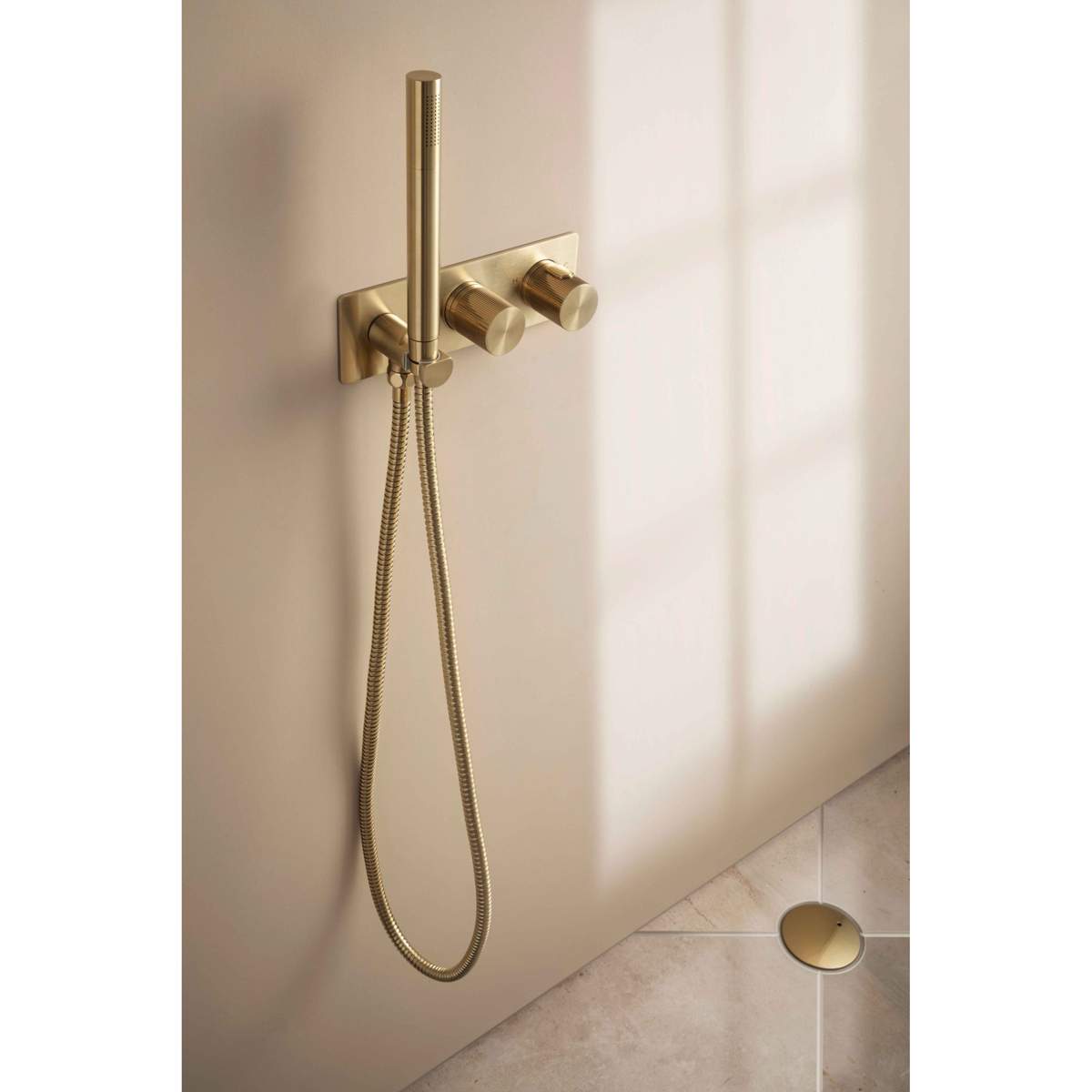 JTP Evo Brushed Brass Thermostatic Concealed 2 Outlet Shower Valve with Attached Handset (63868BBR)