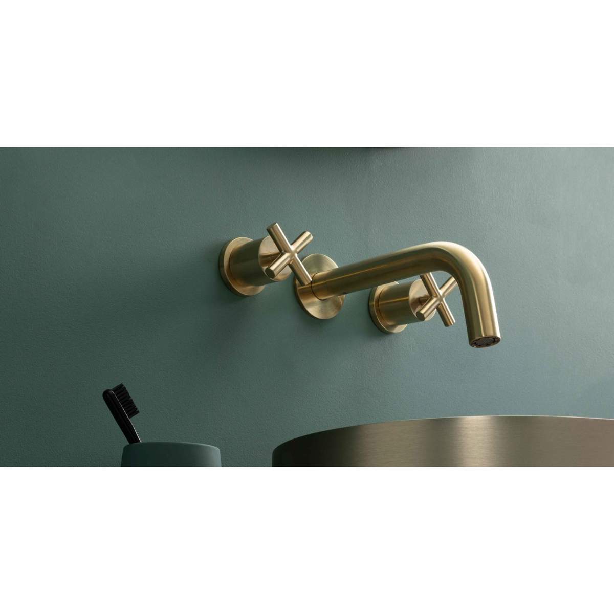 JTP Solex Brushed Brass 3 Hole Wall Mounted Basin Mixer (66089ABBR)