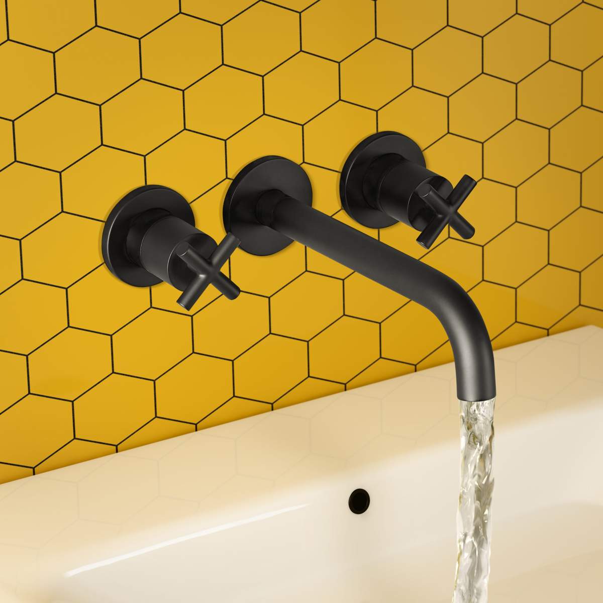 JTP Solex Matt Black 3 Hole Wall Mounted Basin Mixer (66089AMB)