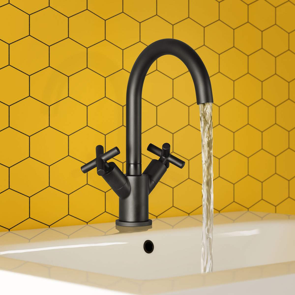 JTP Solex Matt Black Mono Deck Mounted Swivel Spout Basin Mixer (66181MB)