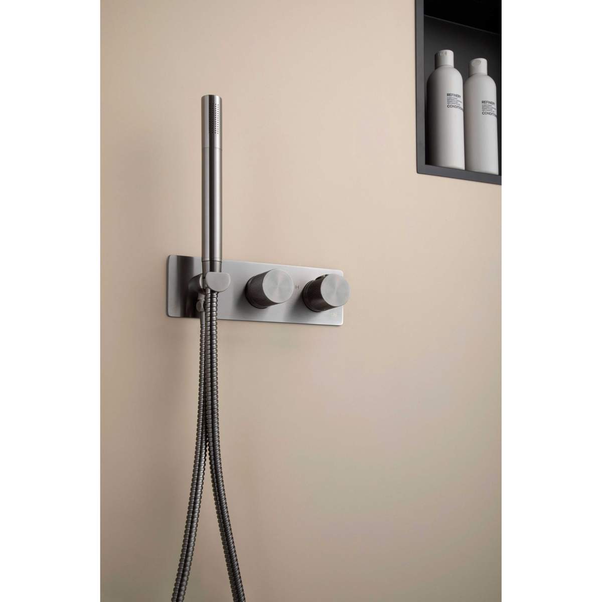 JTP Evo Brushed Black Thermostatic Concealed 2 Outlet Shower Valve with Attached Handset (67868BBL)