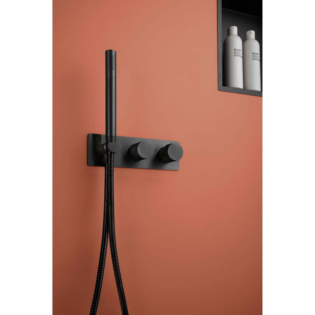 JTP Evo Matt Black Thermostatic Concealed 2 Outlet Shower Valve with Attached Handset (68868MB)