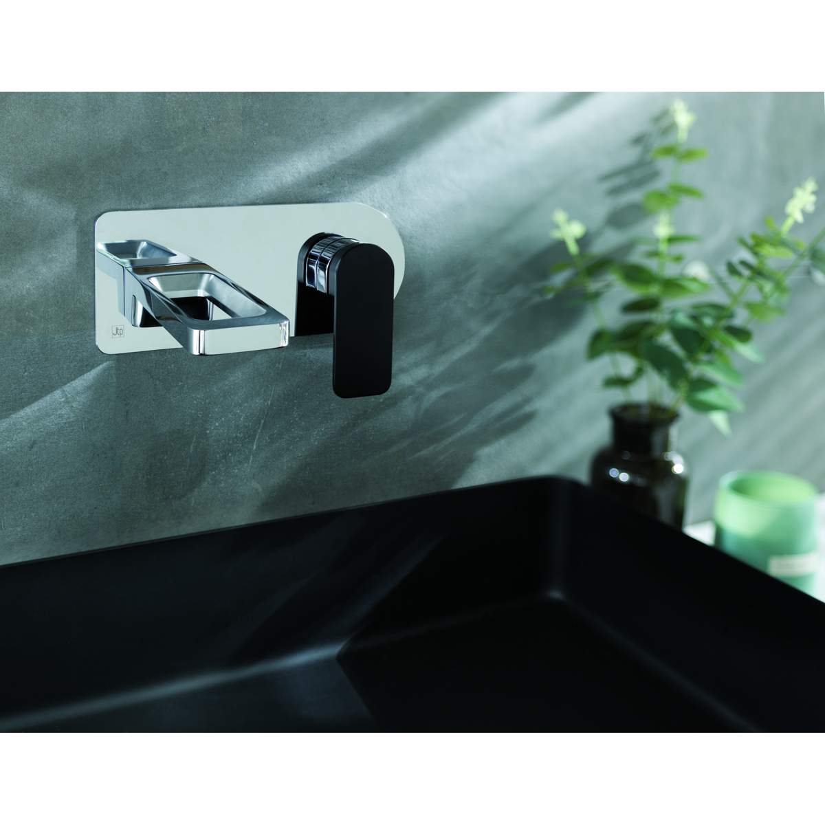 JTP Axel Single Lever Wall Mounted Basin Mixer with Matt Black Handle (74231MBH)