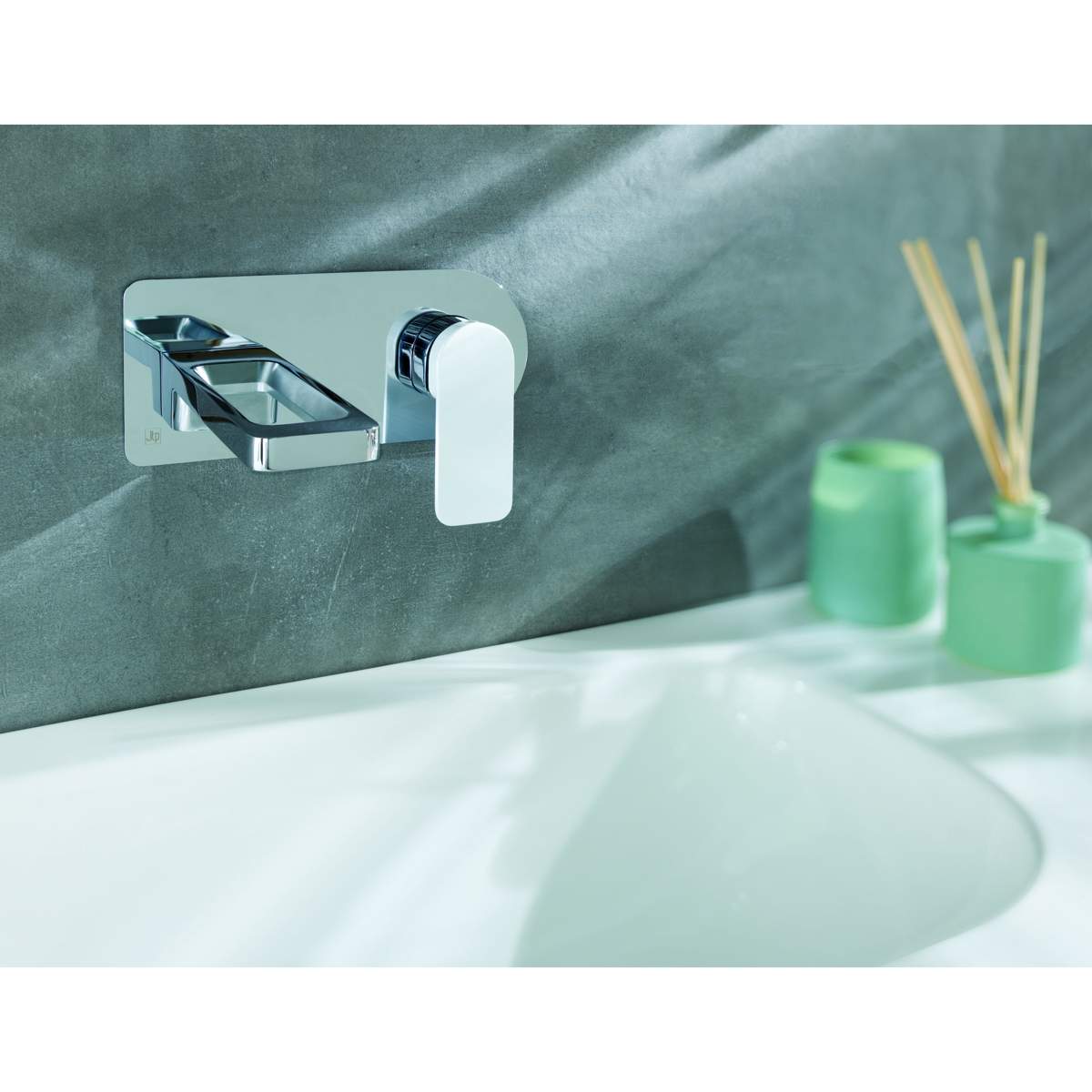 JTP Axel Single Lever Wall Mounted Basin Mixer with Matt White Handle (74231MWH)
