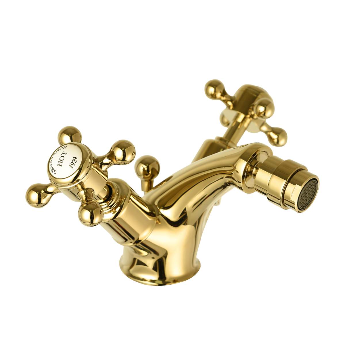 JTP Grosvenor Cross Antique Brass Edition Bidet Mixer with Pop-Up Waste (76013G)