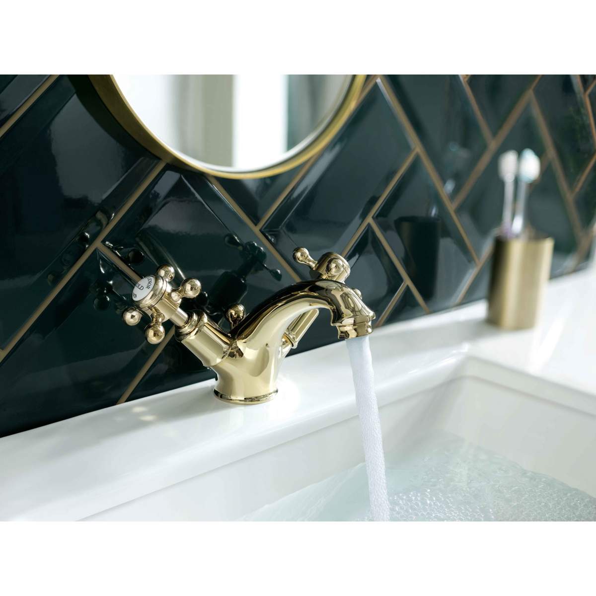 JTP Grosvenor Cross Antique Brass Edition Basin Mixer with Pop-Up Waste (76169G)
