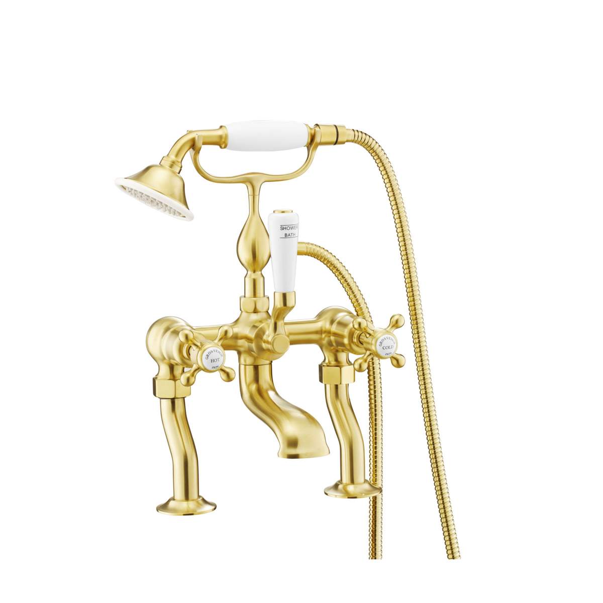 JTP Grosvenor Cross Brushed Brass Deck Mounted Bath Shower Mixer with Kit (76275BBR)
