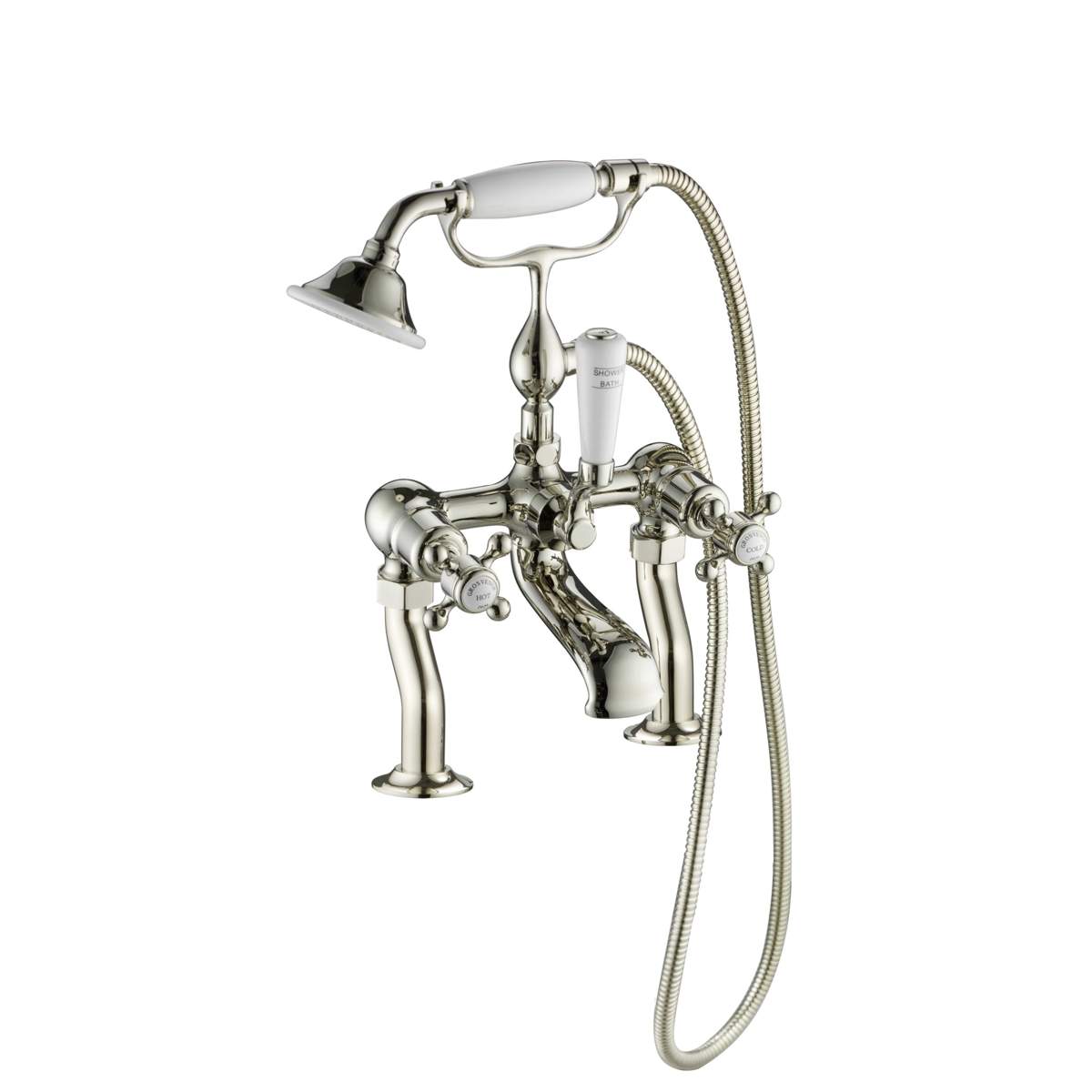 JTP Grosvenor Cross Nickel Deck Mounted Bath Shower Mixer with Kit (76275NK)