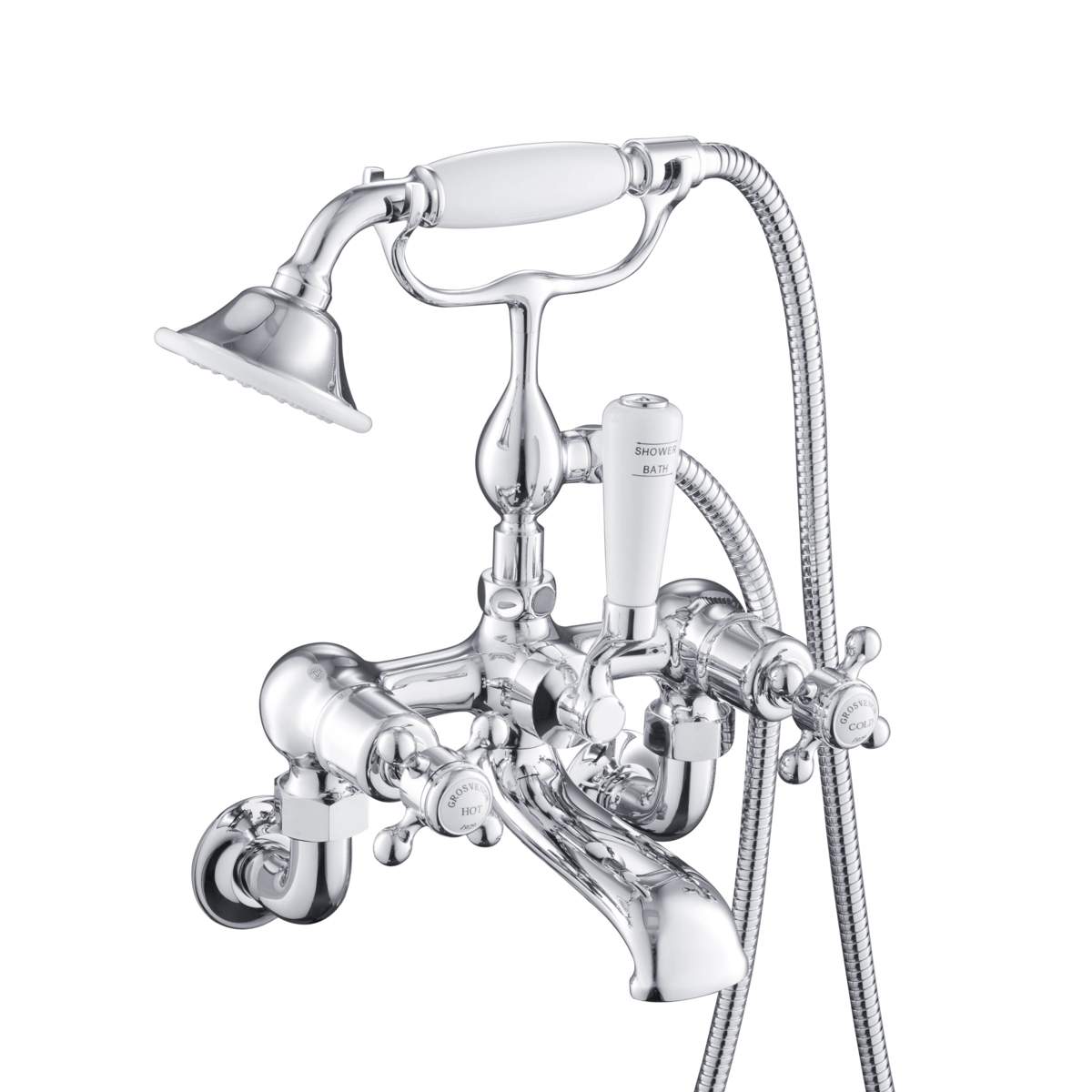 JTP Grosvenor Cross Chrome Bath Wall Mounted Shower Mixer with Kit (76275WM)