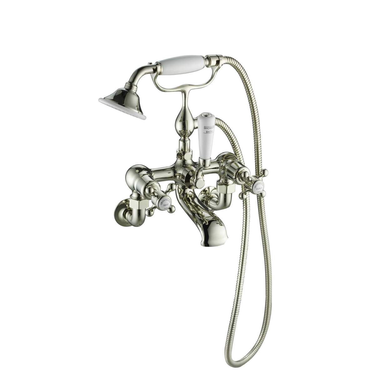 JTP Grosvenor Cross Nickel Bath Wall Mounted Shower Mixer with Kit (76275WMNK)