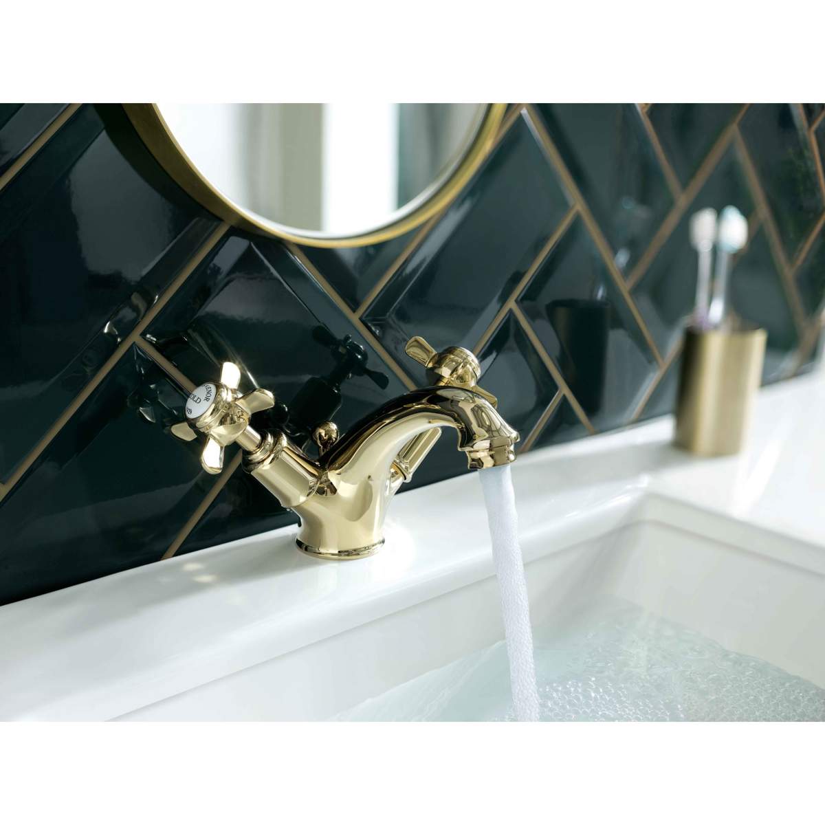 JTP Grosvenor Pinch Antique Brass Edition Basin Mixer with Pop-Up Waste (98169G)