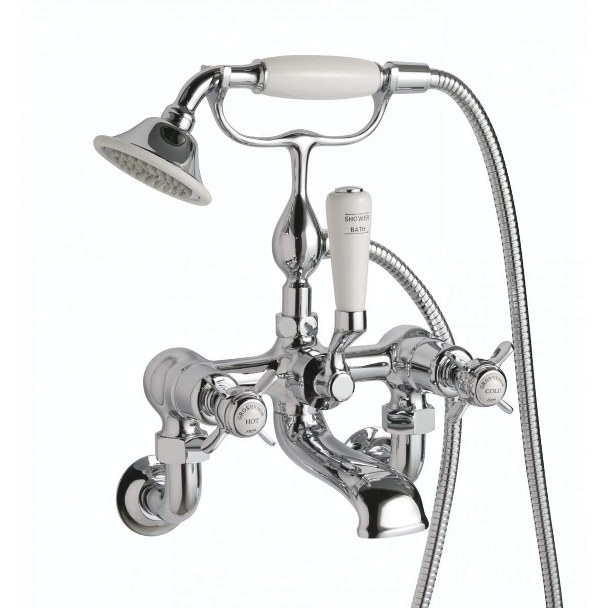JTP Grosvenor Pinch Chrome Bath Wall Mounted Shower Mixer with Kit