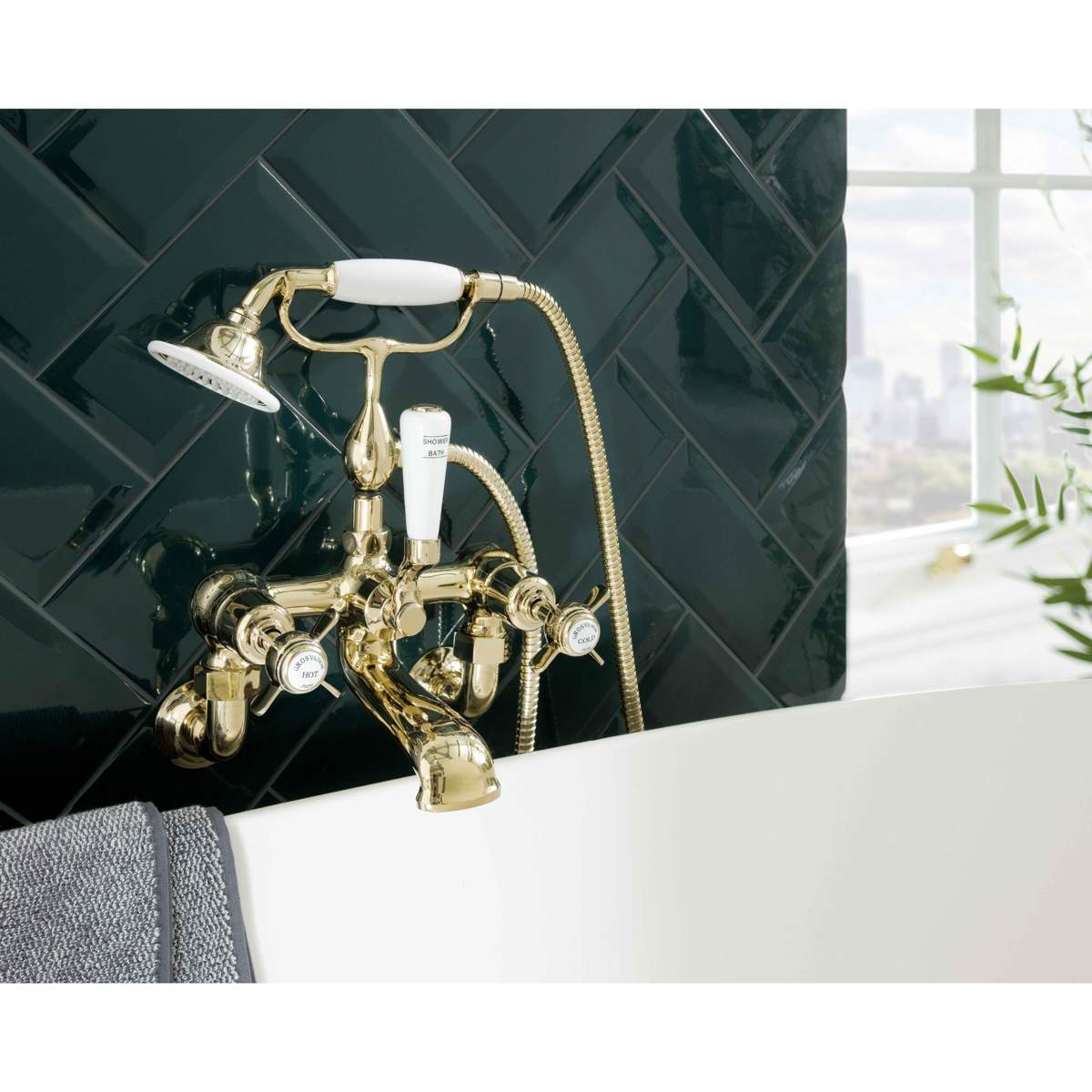 JTP Grosvenor Pinch Antique Brass Edition Bath Wall Mounted Shower Mixer with Kit (98275WMG)