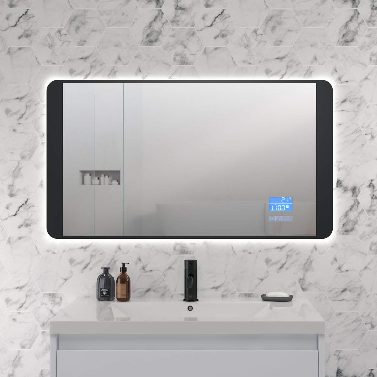 JTP Digital Matt Black Mirror LED and Bluetooth (BM500)