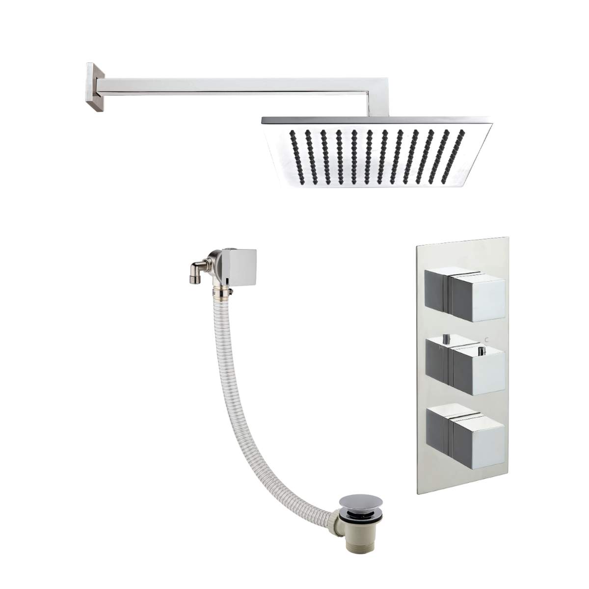 JTP Square Thermostat with Extractable Hand Shower and Bath Filler (COM095)