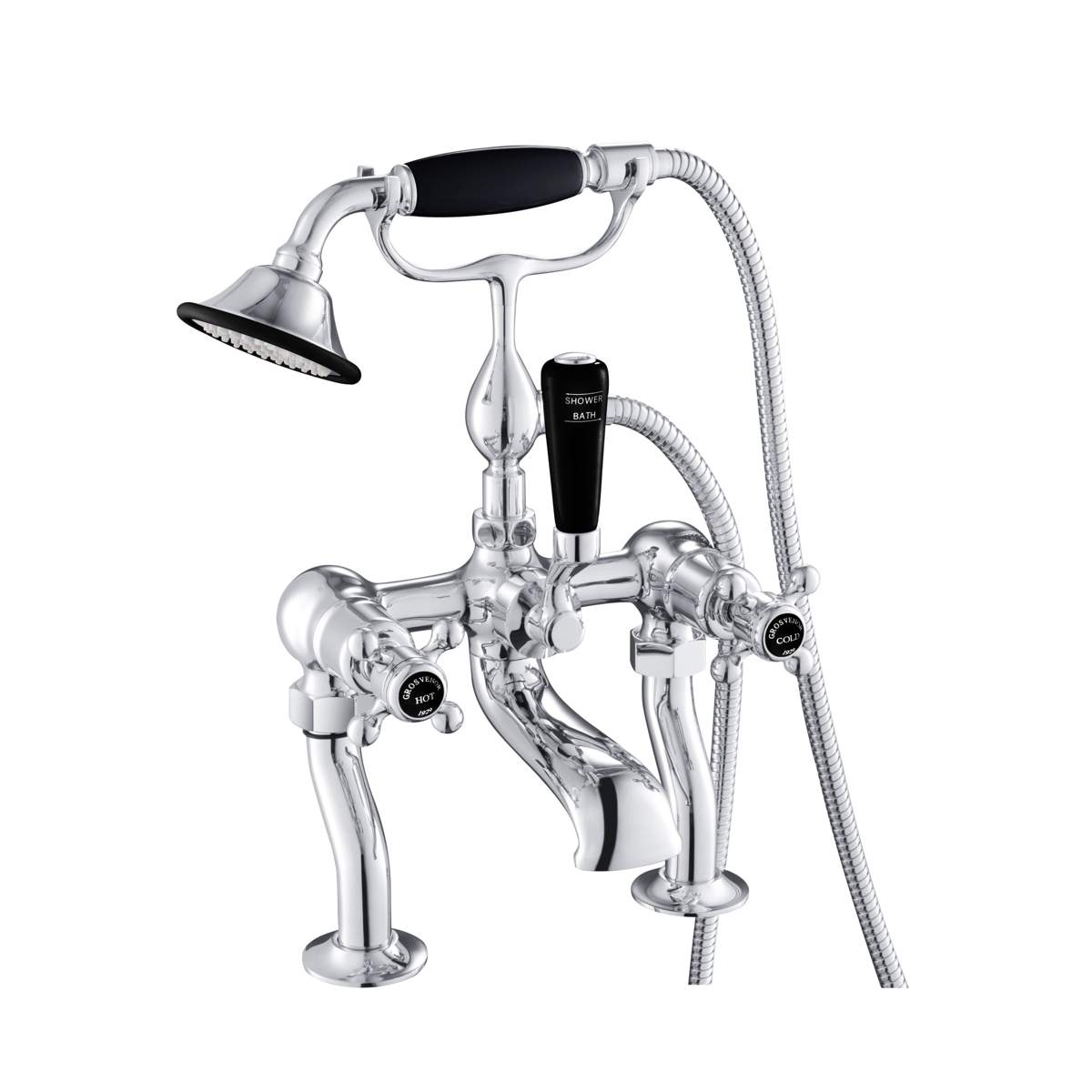 JTP Grosvenor Cross Black Edition Deck Mounted Bath Shower Mixer with Kit (GB76275)