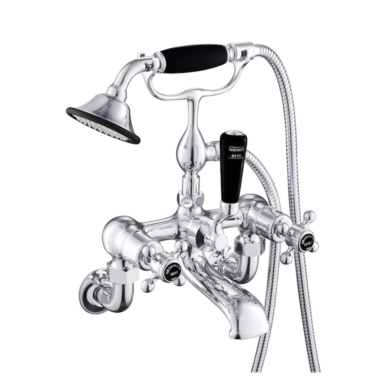 JTP Grosvenor Cross Black Edition Bath Wall Mounted Shower Mixer with Kit (GB76275WM)