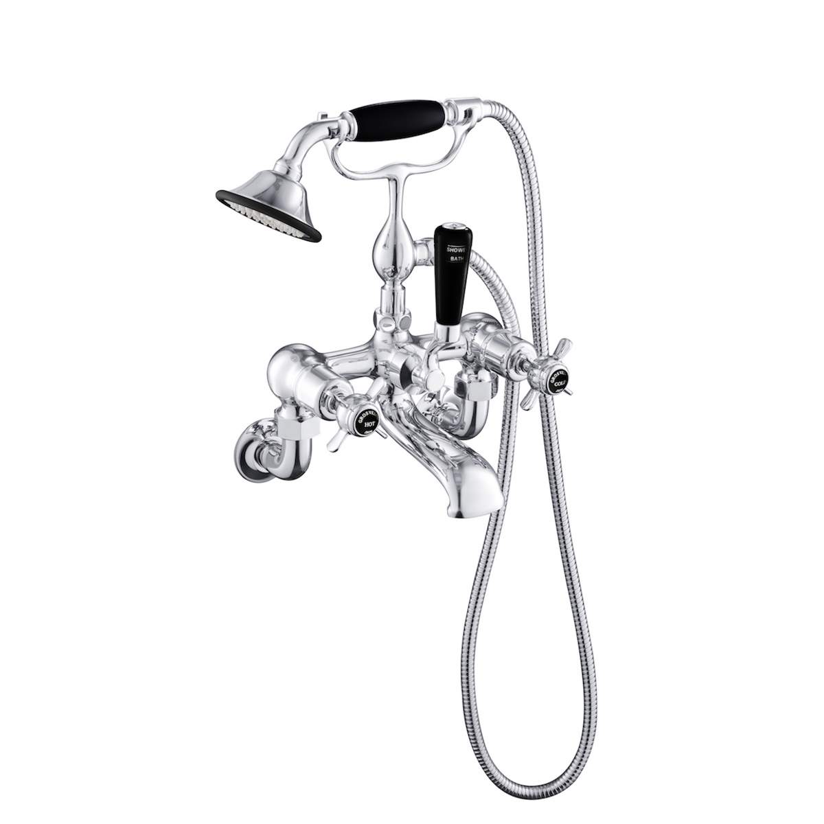 JTP Grosvenor Pinch Black Edition Bath Wall Mounted Shower Mixer with Kit