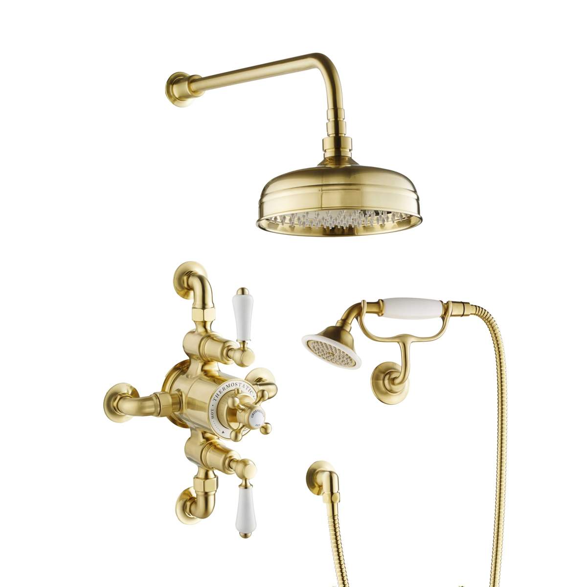 JTP Grosvenor Cross Brushed Brass Exposed Thermostatic Valve with 2 Outlet (GRO281BBR)