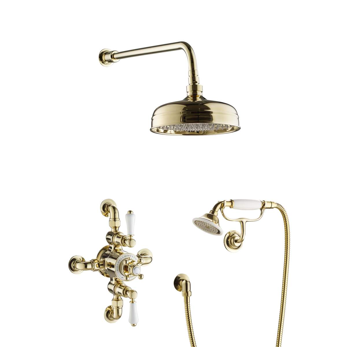 JTP Grosvenor Cross Antique Brass Edition Exposed Thermostatic Valve with 2 Outlet (GRO281G)