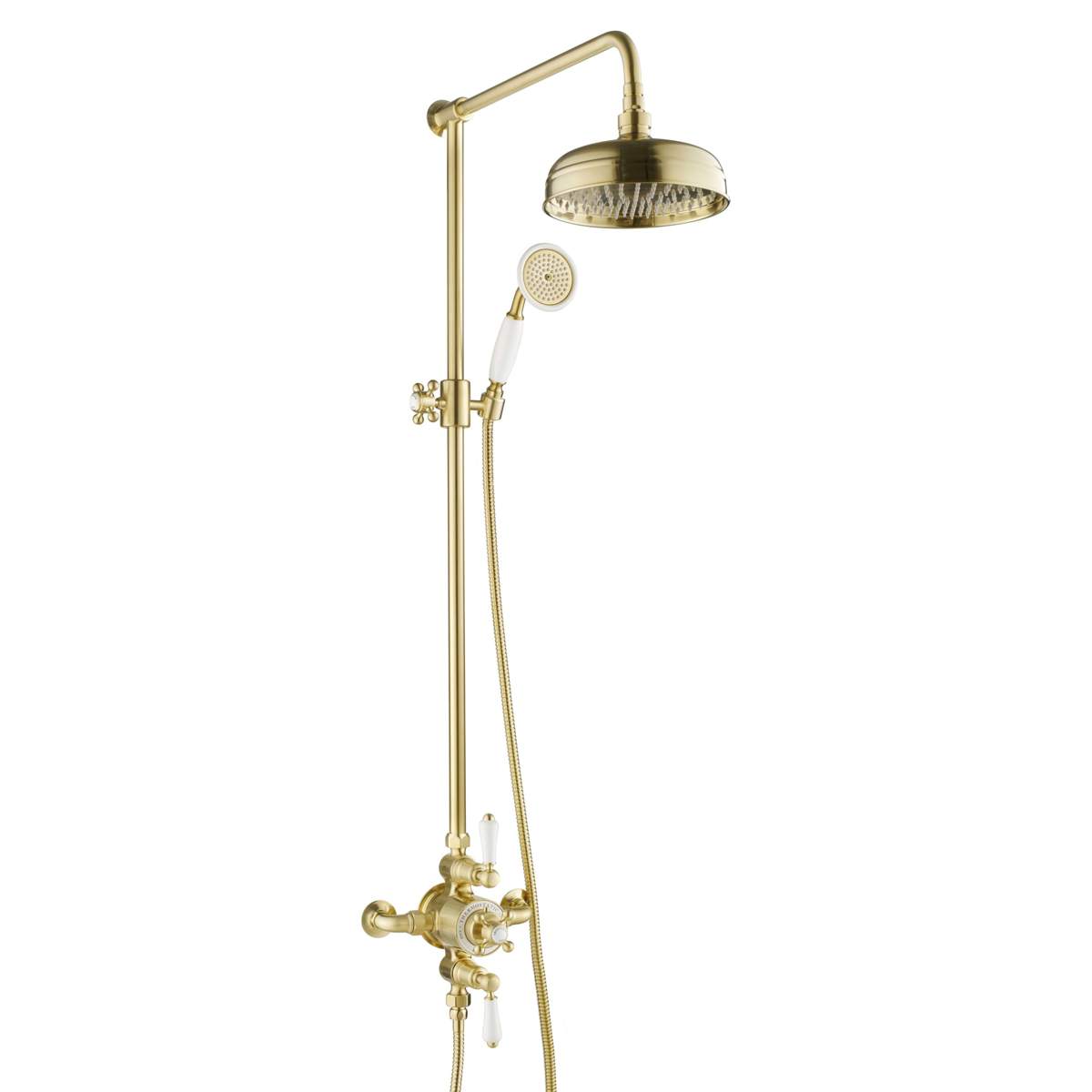 JTP Grosvenor Cross Brushed Brass Exposed Thermostatic Valve with Riser and Kit (GRO819BBR)