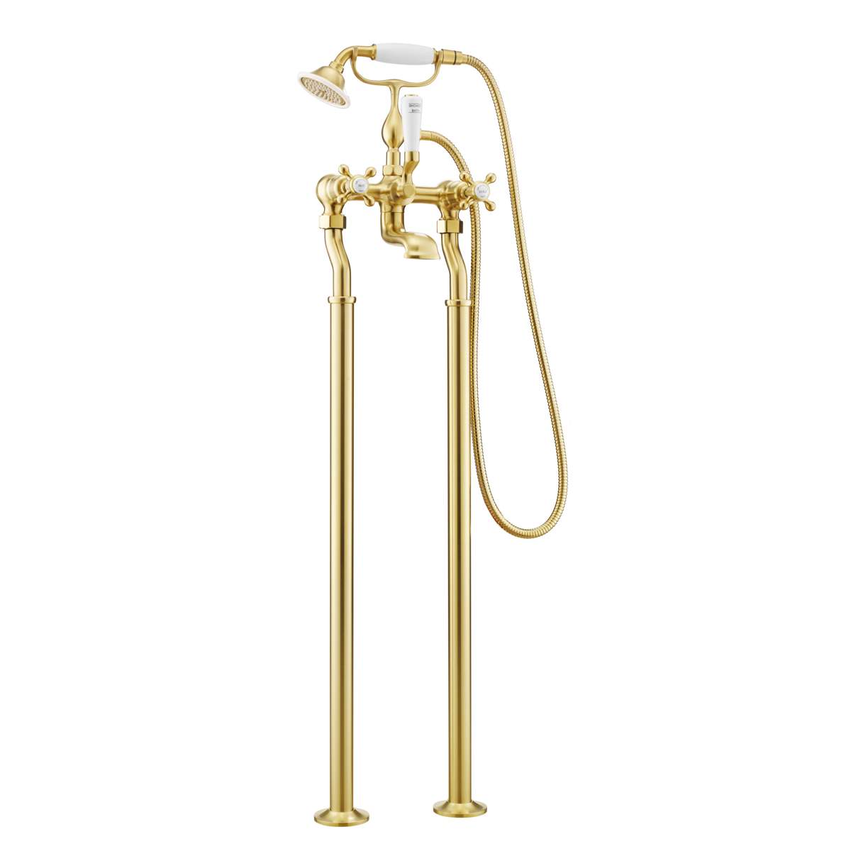 JTP Grosvenor Cross Brushed Brass Freestanding Bath Shower Mixer with Kit (76275FSBBR)