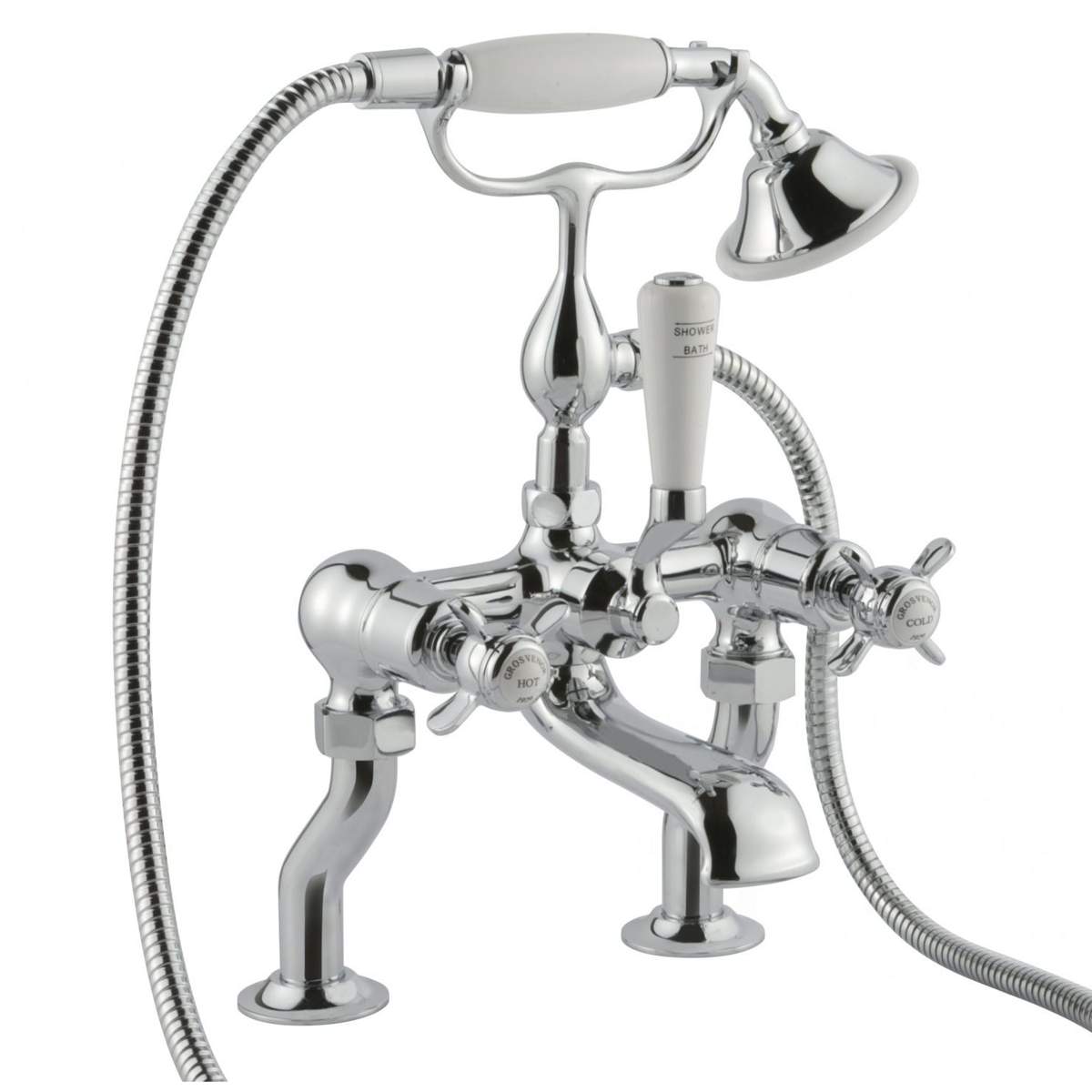 JTP Grosvenor Pinch Chrome Deck Mounted Bath Shower Mixer with Kit (98275)