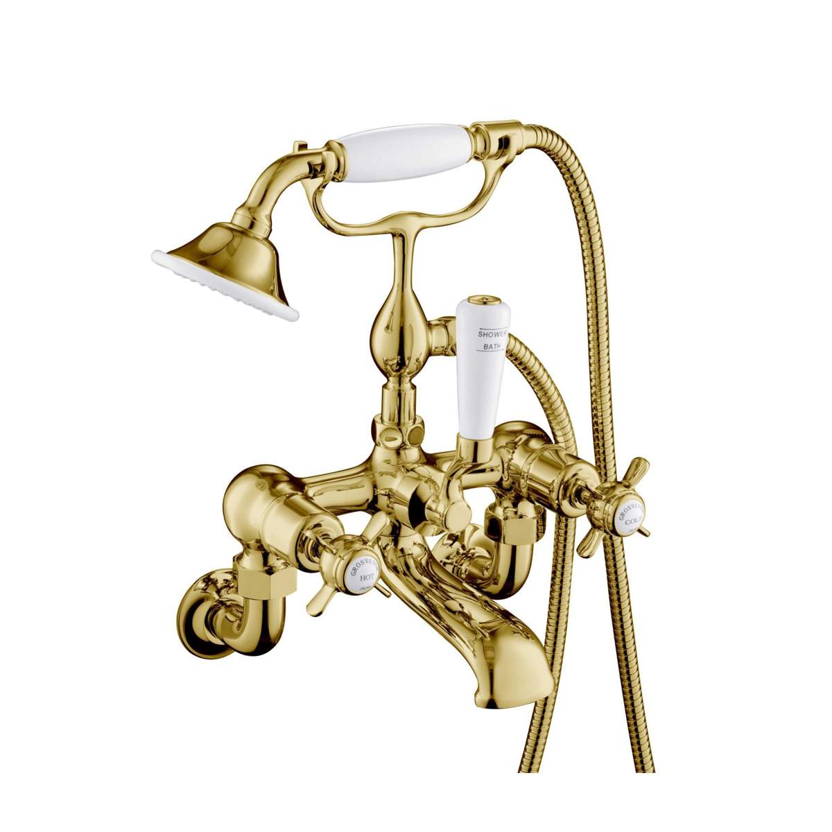 JTP Grosvenor Pinch Antique Brass Edition Bath Wall Mounted Shower Mixer with Kit (98275WMG)