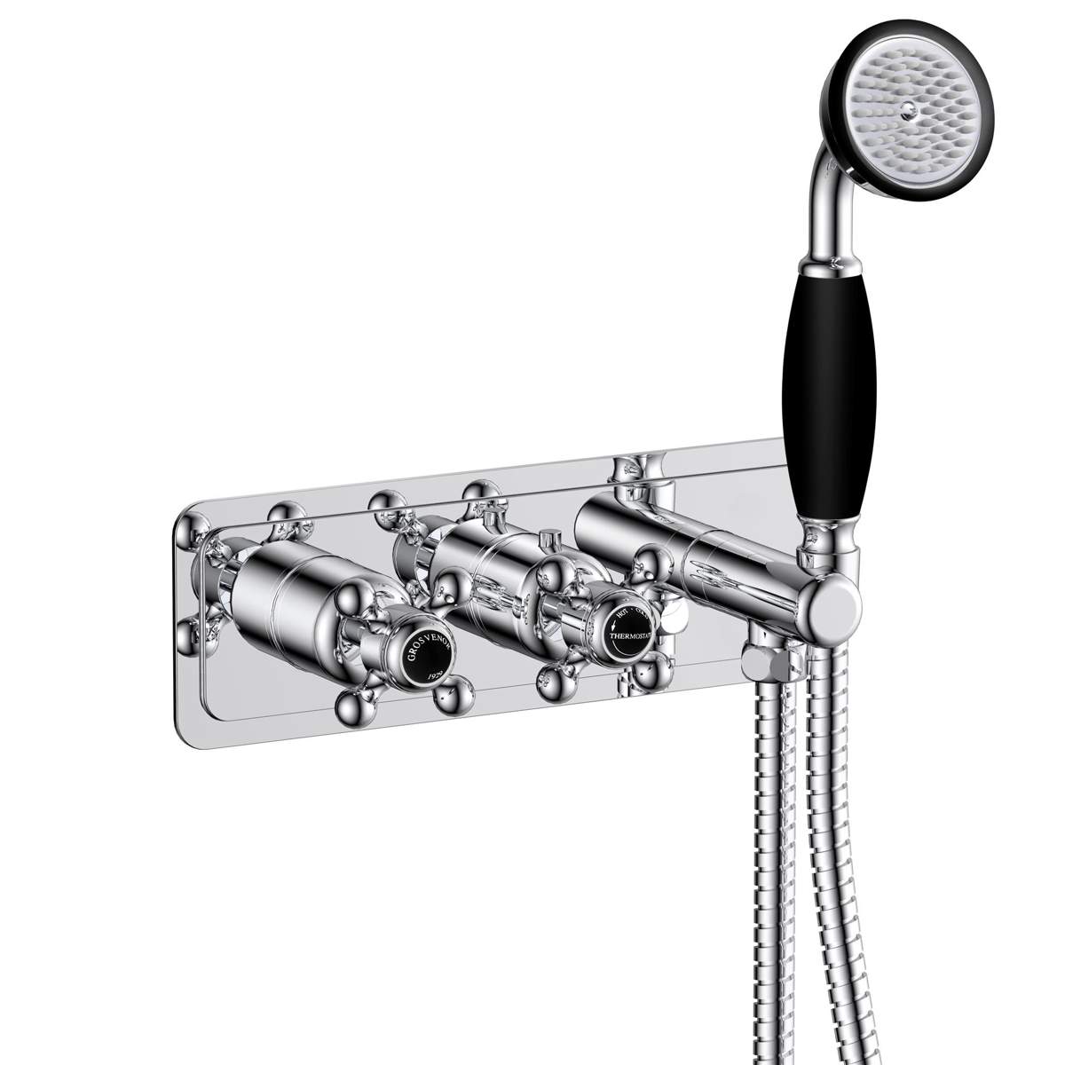 JTP Grosvenor Cross Black Edition Thermostatic Concealed 2 Outlet Valve and Handset (GB76868)