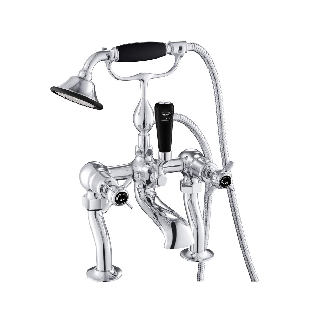 JTP Grosvenor Pinch Black Edition Deck Mounted Bath Shower Mixer with Kit (GB98275)